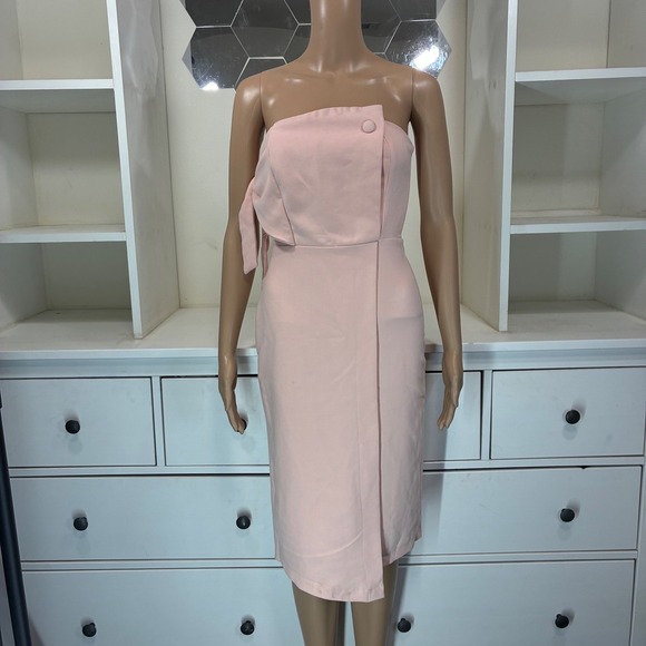 Narcotics Pink Strapless One Shoulder Bow Detail Wrap Midi Dress Size S - Picture 1 of 6